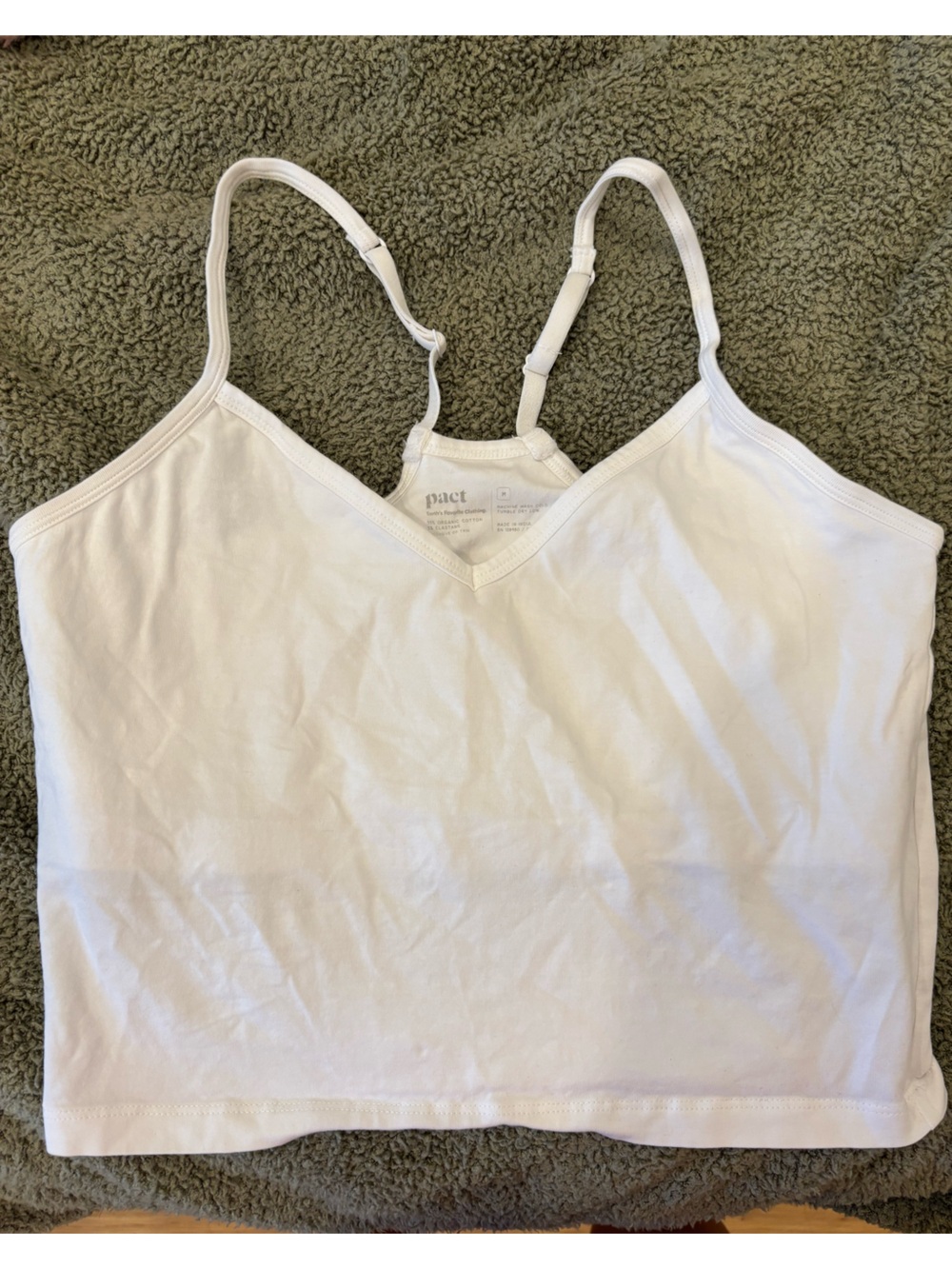 NWOT Pact Organic Sustainable Cotton Everyday Shelf Bra Cropped Camisole adjust